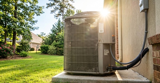 Outdoor ac condenser unit with harsh ray of sun