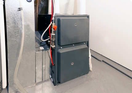 A home furnace with metal ventilation